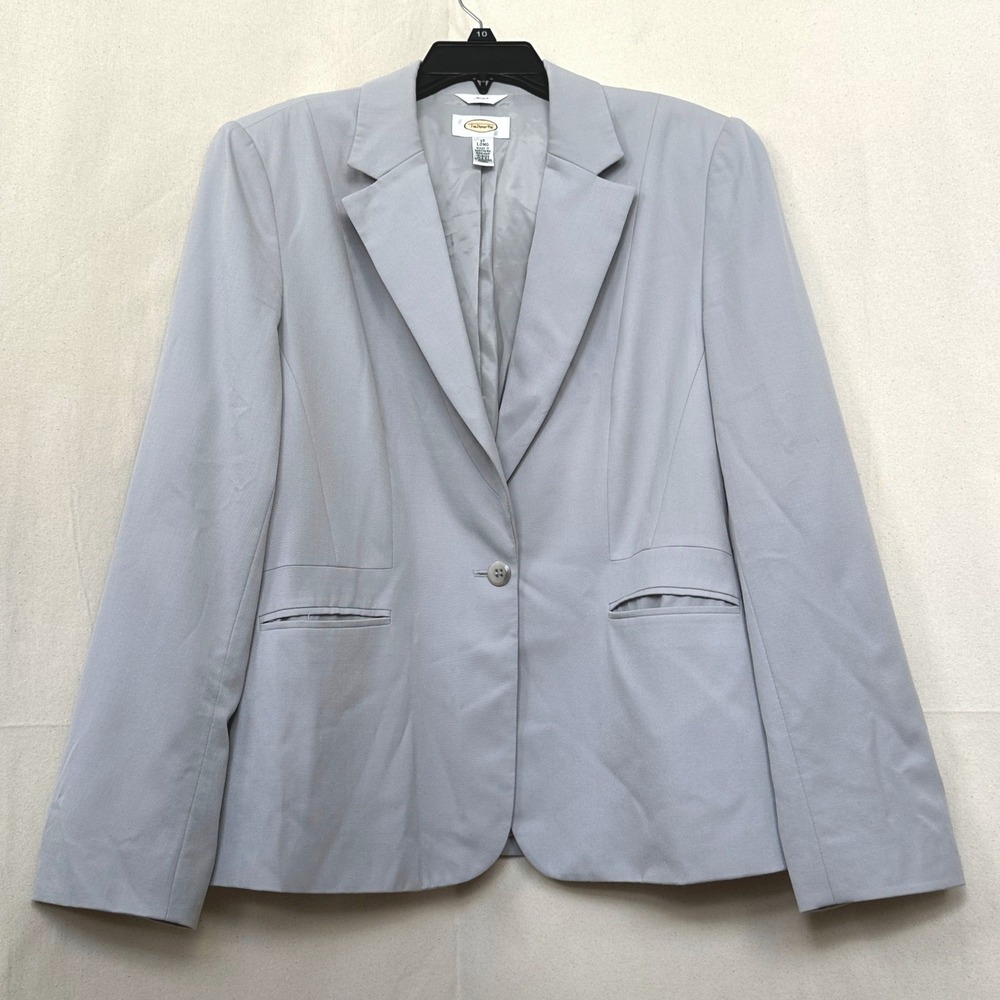 Talbots Stretch Minimalist Granola Neutral Gray Wool Blazer Sz 12 LONG Vtg Work